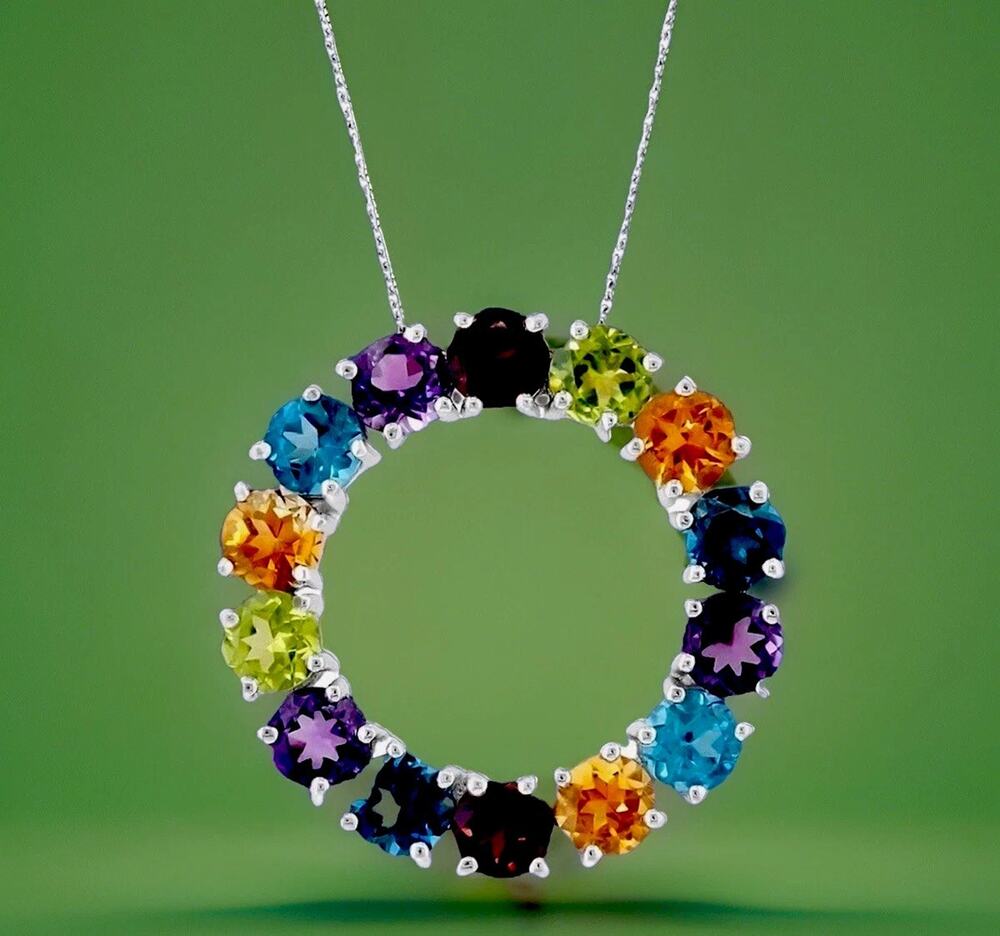 NEW! Effy Sterling Silver & Multistone Circle Necklace / MSRP $925